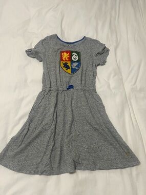 Mini Boden Harry Potter Grey Knit Dress with Colorful Crest